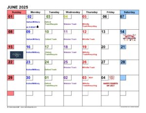 June 2025 pickup schedule